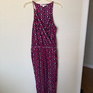 Diane Von Furstenberg Shany Silk Jumpsuit Hot Pink Patterned Size 2
